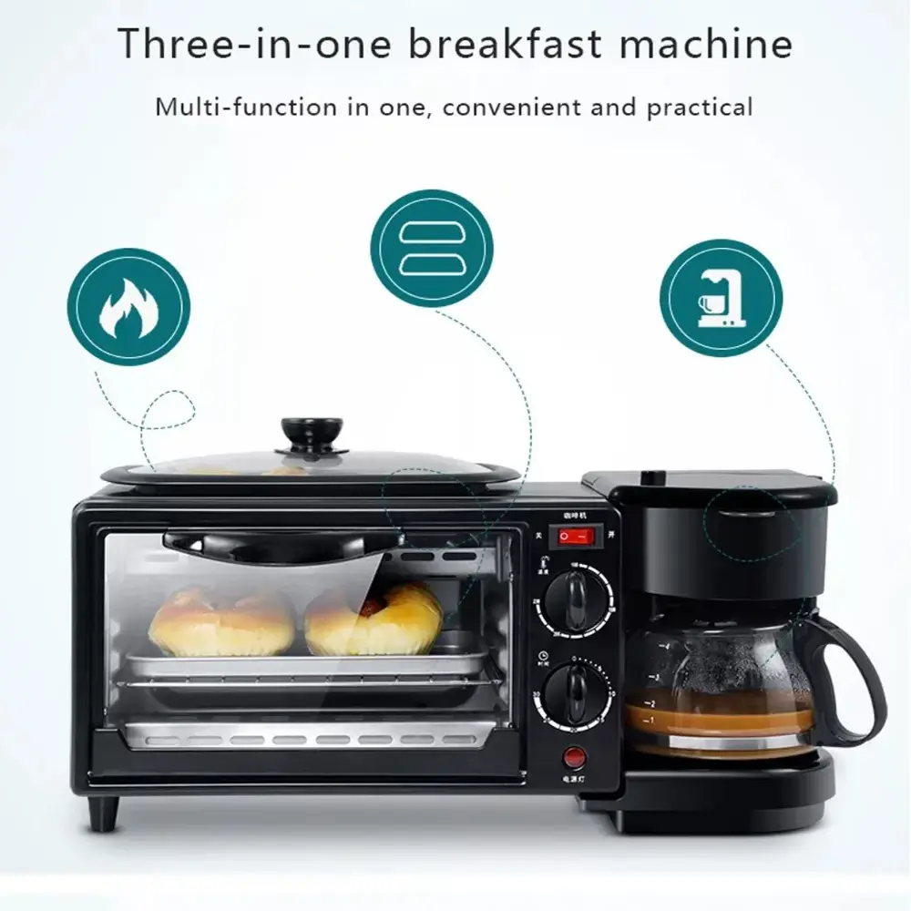 1pc Multi-functional American Style Home Baking Machine With Coffee Maker,  Toaster Oven, Frying Pan, 3-in-1 Breakfast Machine